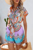 Casual College National Totem Print Patchwork Frenulum O Neck Loose Jumpsuits