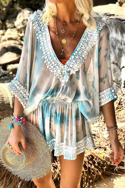 Casual Vacation Print Sequins Swimwears Cover Up