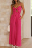 Casual Daily Solid With Bow V Neck Regular Jumpsuits