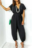 Casual Simplicity Solid Frenulum V Neck Loose Jumpsuits