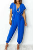 Casual Simplicity Solid Frenulum V Neck Loose Jumpsuits
