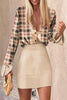 British Style Elegant Print Patchwork V Neck Long Sleeve Two Pieces