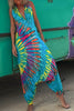 Casual Print Backless Halter Loose Jumpsuits