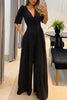 Casual Elegant Solid Pocket V Neck Straight Jumpsuits