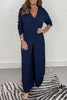 Casual Simplicity Solid Slit V Neck Long Sleeve Two Pieces