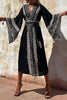 Bohemian College Geometric Print Patchwork V Neck Dresses