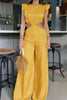 Casual Simplicity Solid Flounce O Neck Regular Jumpsuits