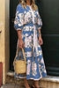 Bohemian Elegant Geometric Print Patchwork O Neck A Line Dresses(4 Colors)