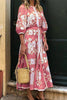 Bohemian Elegant Geometric Print Patchwork O Neck A Line Dresses(4 Colors)