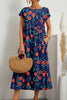 Casual Floral Pocket O Neck Printed Dress Dresses