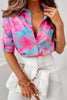 Work Elegant Print Buttons Turndown Collar Tops