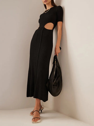 Bohemia Wrap Short Sleeves Hollow Round-Neck Maxi Dresses