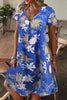 Casual Print Patchwork V Neck A Line Short Sleeve Dress