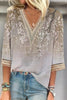 Casual Street Print Patchwork V Neck T-Shirts(6 Colors)