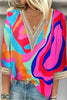 Casual Street Print Patchwork V Neck T-Shirts(6 Colors)