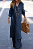 Casual Solid Buttons Turndown Collar Long Sleeve Two Pieces