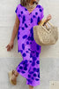 Casual Floral Patchwork V Neck Short Sleeve Two Pieces