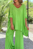 Casual Simplicity Solid Frenulum V Neck Half Sleeve Two Pieces