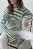 Casual Striped Patchwork O Neck Tops