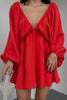 Sexy Simplicity Solid Flounce Fold V Neck Long Sleeve Dresses