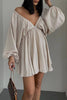 Sexy Simplicity Solid Flounce Fold V Neck Long Sleeve Dresses