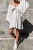 Sexy Simplicity Solid Flounce Fold V Neck Long Sleeve Dresses