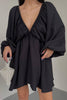 Sexy Simplicity Solid Flounce Fold V Neck Long Sleeve Dresses