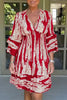 College Print Flounce V Neck A Line Dresses