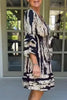 College Print Flounce V Neck A Line Dresses