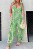Casual Floral Pocket V Neck Loose Jumpsuits