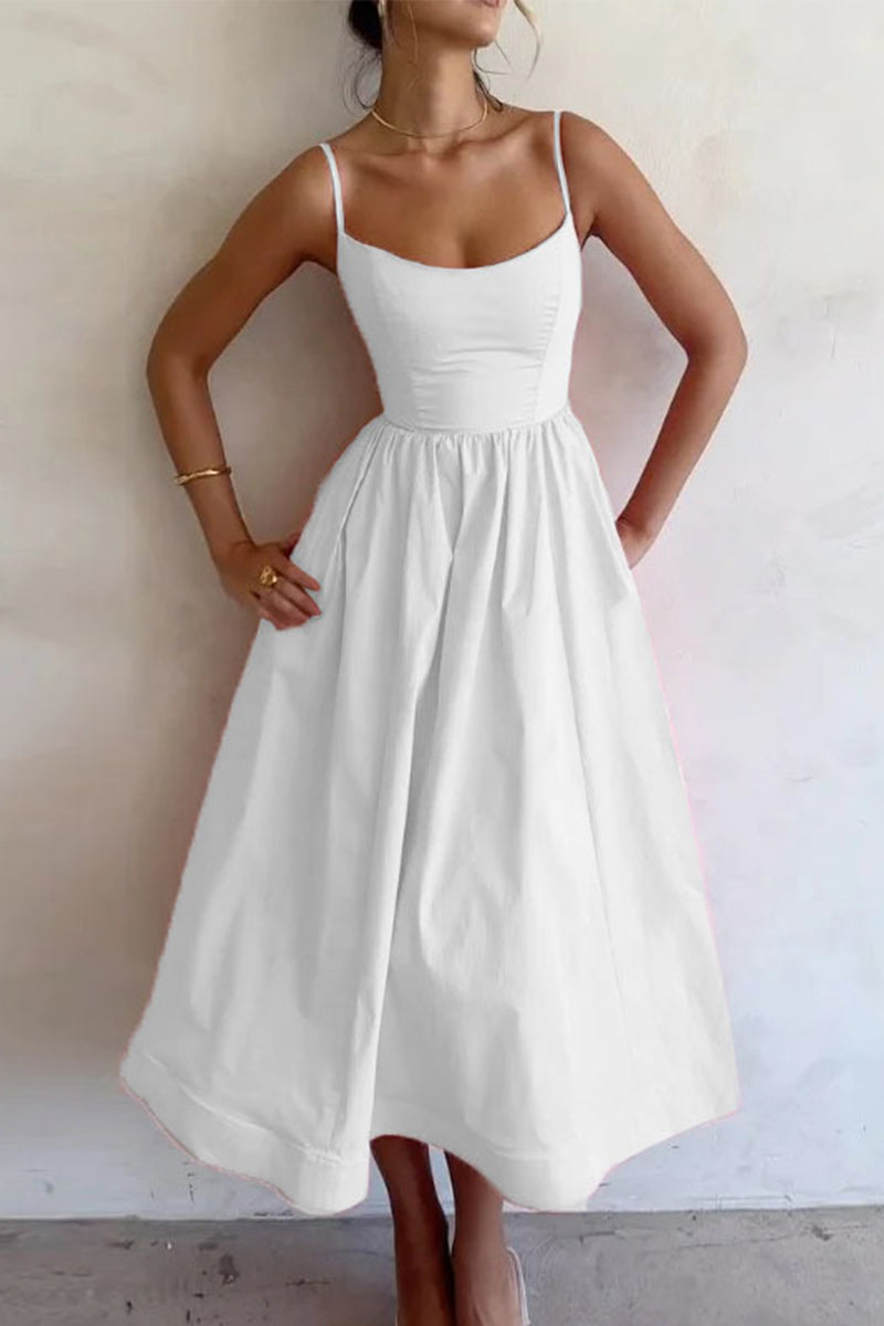 Sexy Solid Fold U Neck Sling Dress Dresses Sexy Solid Fold U Neck Sling Dress Dresses