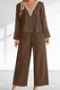 Casual Solid Lace Patchwork V Neck Long Sleeve Two Pieces