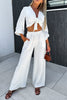 Casual Solid Bandage Patchwork V Neck Long Sleeve Two Pieces