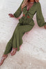 Casual Solid Bandage Patchwork V Neck Long Sleeve Two Pieces