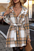 Elegant Plaid Patchwork Turndown Collar A Line Dresses