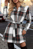 Elegant Plaid Patchwork Turndown Collar A Line Dresses