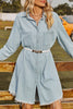 Casual Solid Make Old Turndown Collar Long Sleeve Loose Denim Dresses(  No Belt)