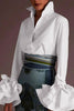 British Style Elegant Solid Buckle Turndown Collar Tops