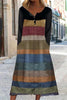 Casual College Color Block Pocket Buckle V Neck Dresses
