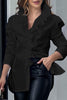 Casual Print Patchwork Buckle Flounce Turndown Collar Tops