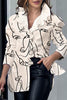 Casual Print Patchwork Buckle Flounce Turndown Collar Tops