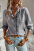 British Style Solid Patchwork Lotus Leaf Collar Tops