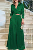 Elegant Solid Fold Turndown Collar Long Sleeve Two Pieces