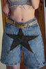 Street The stars Patch Mid Waist Denim Shorts(No Belt)