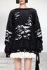 Casual Color Block Ripped Contrast O Neck Tops