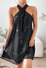 Sexy Patchwork Sequins Backless Halter Sleeveless Dress Dresses