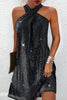Sexy Patchwork Sequins Backless Halter Sleeveless Dress Dresses