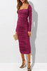 Elegant Solid Fold Square Collar One Step Skirt Dresses