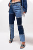 Casual Color Block Patch Contrast Mid Waist Regular Denim Jeans
