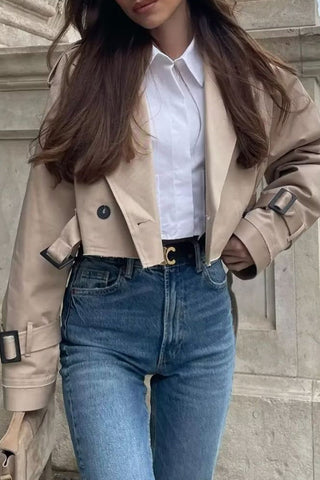 British Style Solid Buttons Turn-back Collar Outerwear